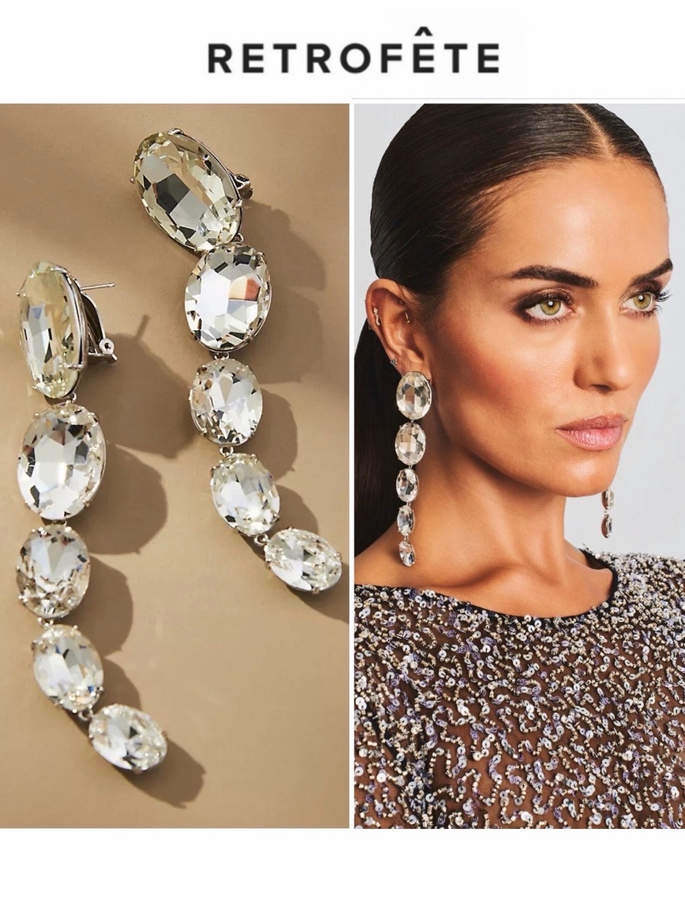 Retrofete Lyla Drop Earrings Clear Crystal Statement NWT $219
